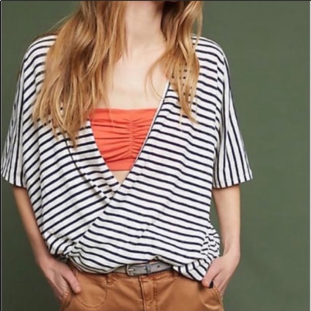 Eli & Ali Anthropologie Striped Faux Wrap Top NWOT